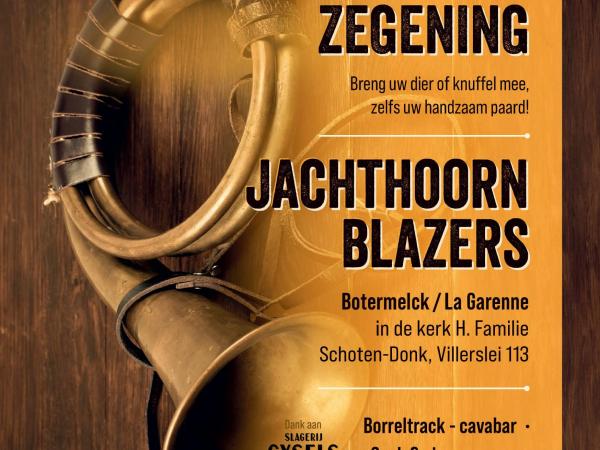 Dierenzegening met jachthoornblazers La Garenne © Masters Schoten
