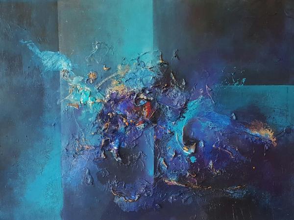 Groepstentoonstelling abstract, mixed media en spirituele schilderijen en keramiek © ria nys