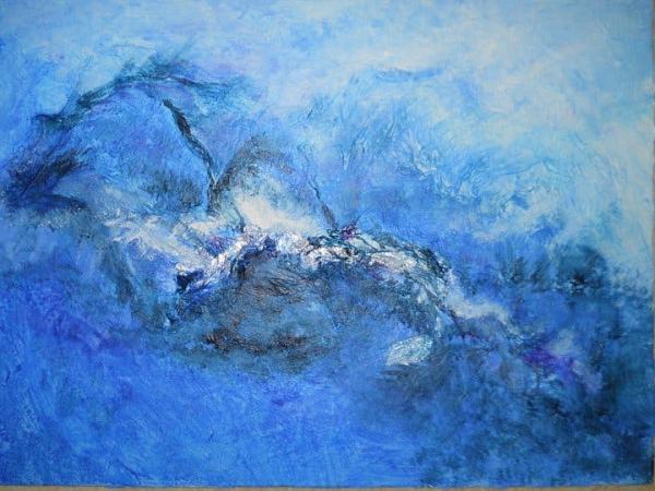 Groepstentoonstelling abstract, mixed media en spirituele schilderijen en keramiek © ria nys