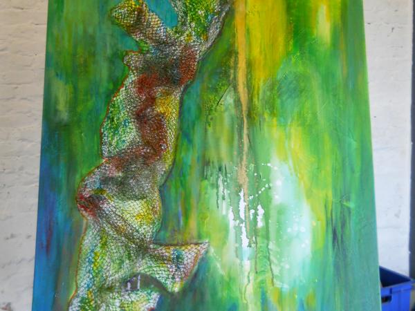Groepstentoonstelling abstract, mixed media en spirituele schilderijen en keramiek © ria nys